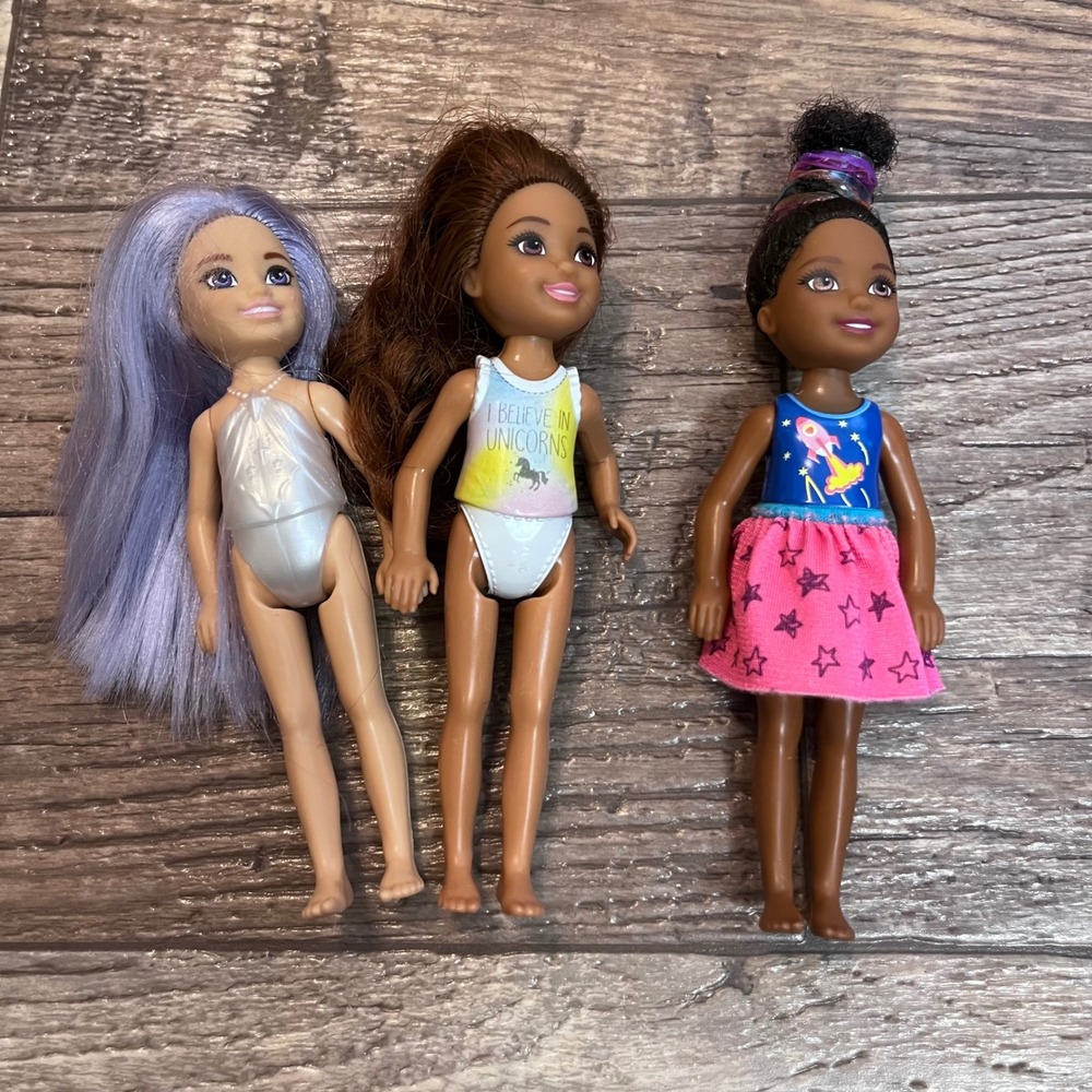 Barbie Chelsea Doll Lot of 3 Mattel Unicorn Rocket Ship Lavender Hair 2016 2021